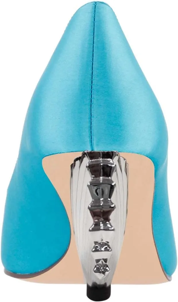 XYD Women Closed Pointy Toe Mid Scallop Shape Heel Pumps Slip On Dressy Cocktail Evening Party Event Shoes
