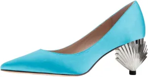 XYD Women Closed Pointy Toe Mid Scallop Shape Heel Pumps Slip On Dressy Cocktail Evening Party Event Shoes