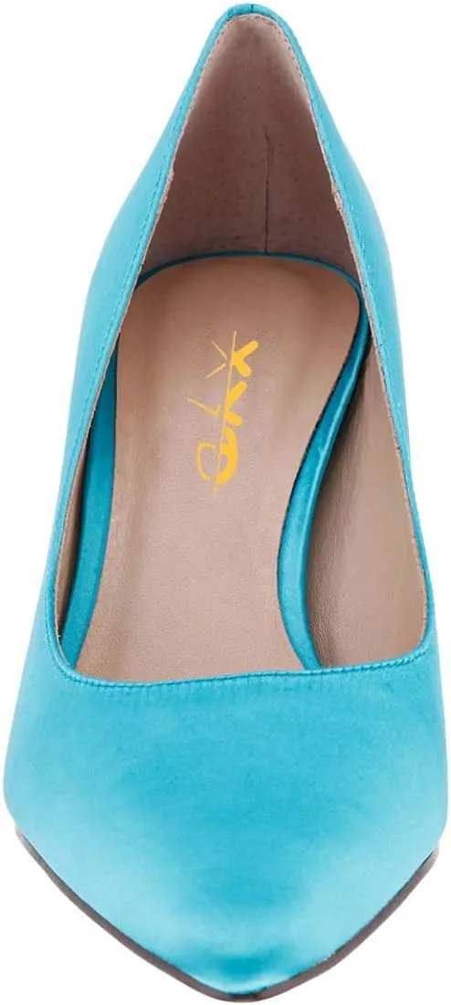 XYD Women Closed Pointy Toe Mid Scallop Shape Heel Pumps Slip On Dressy Cocktail Evening Party Event Shoes