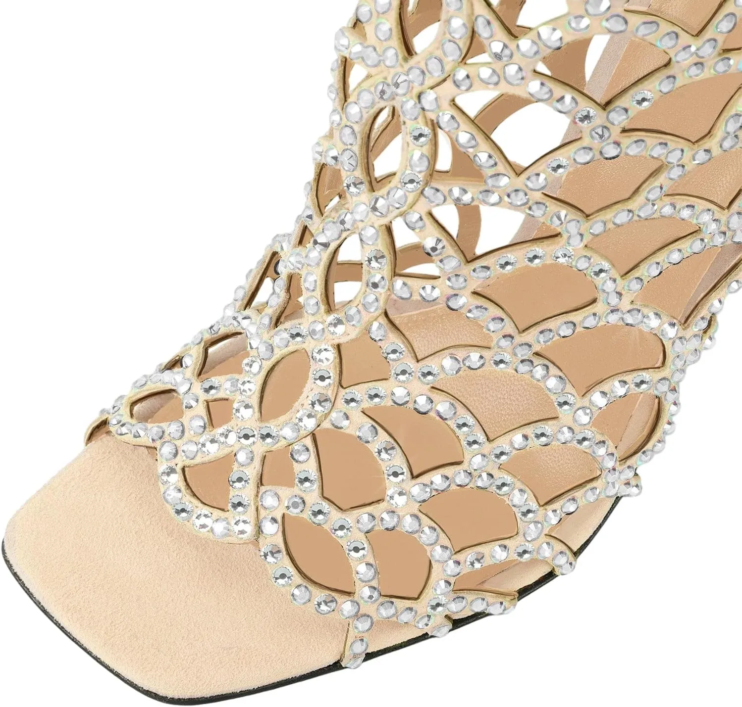 XYD Women Cutout Square Open Toe Wedges High Heel Sandals Back Zipper Gladiator Strappy Event Dress Shoes