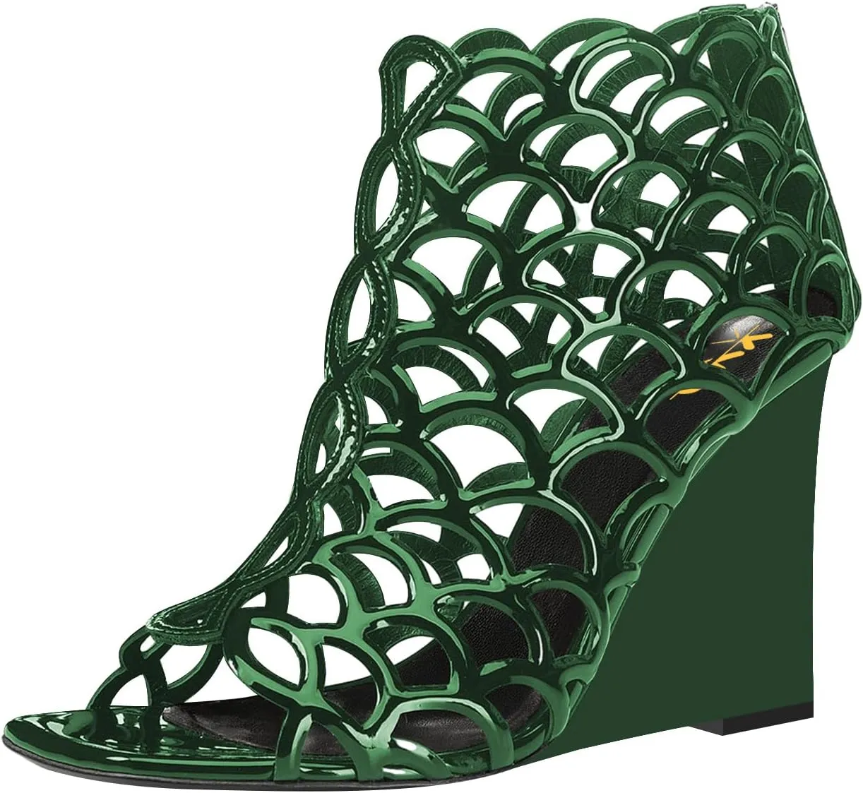 XYD Women Cutout Square Open Toe Wedges High Heel Sandals Back Zipper Gladiator Strappy Event Dress Shoes
