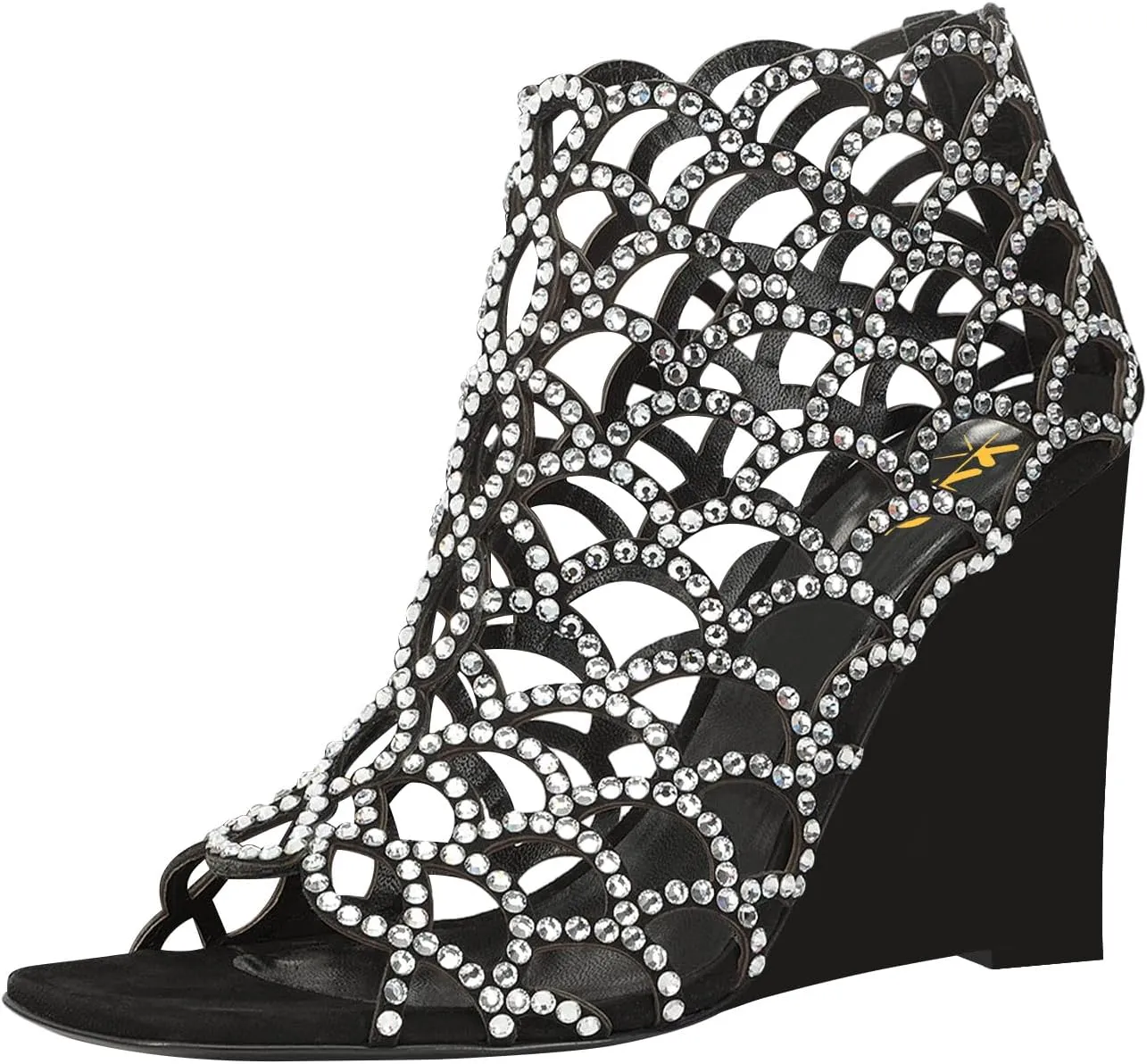 XYD Women Cutout Square Open Toe Wedges High Heel Sandals Back Zipper Gladiator Strappy Event Dress Shoes