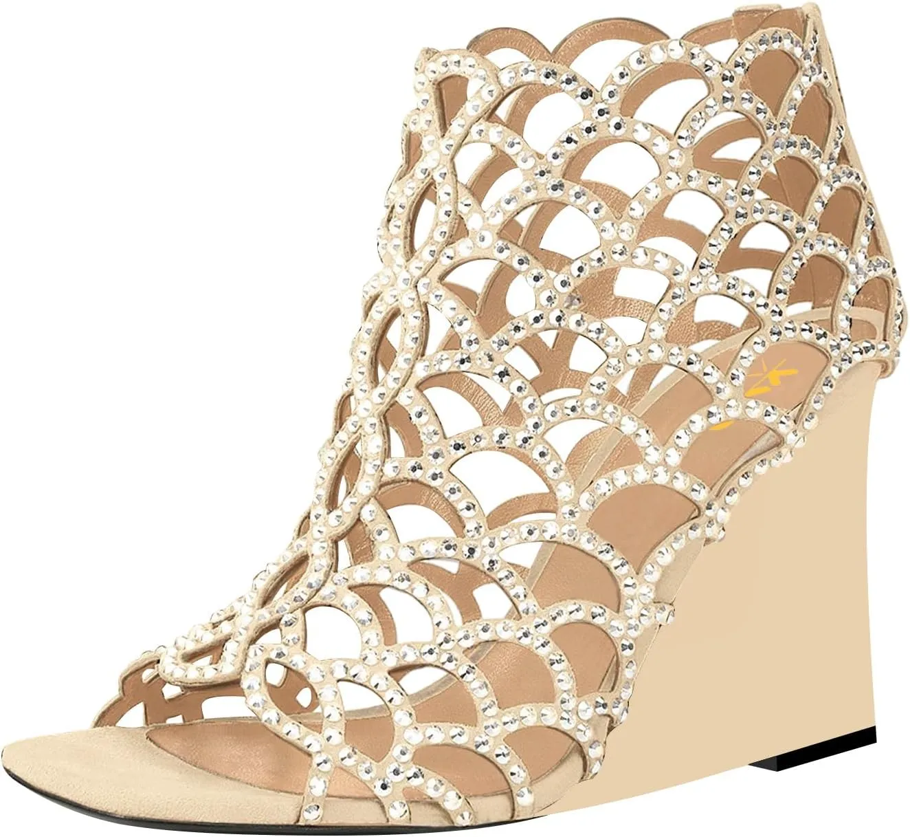 XYD Women Cutout Square Open Toe Wedges High Heel Sandals Back Zipper Gladiator Strappy Event Dress Shoes