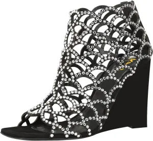 XYD Women Cutout Square Open Toe Wedges High Heel Sandals Back Zipper Gladiator Strappy Event Dress Shoes