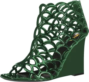 XYD Women Cutout Square Open Toe Wedges High Heel Sandals Back Zipper Gladiator Strappy Event Dress Shoes
