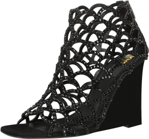 XYD Women Cutout Square Open Toe Wedges High Heel Sandals Back Zipper Gladiator Strappy Event Dress Shoes