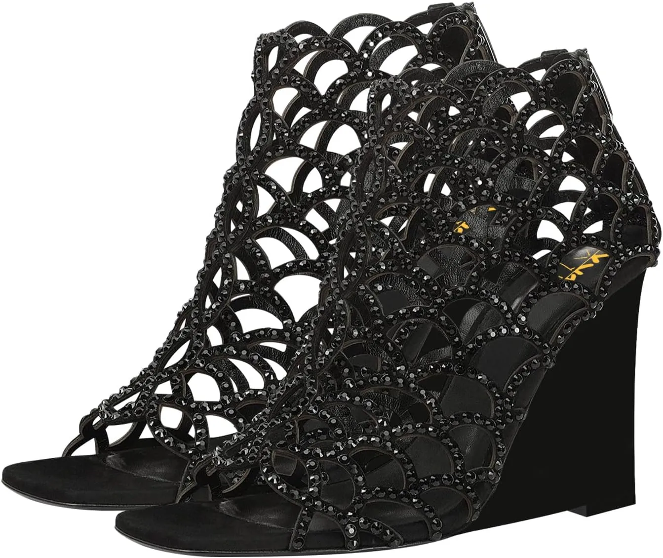 XYD Women Cutout Square Open Toe Wedges High Heel Sandals Back Zipper Gladiator Strappy Event Dress Shoes