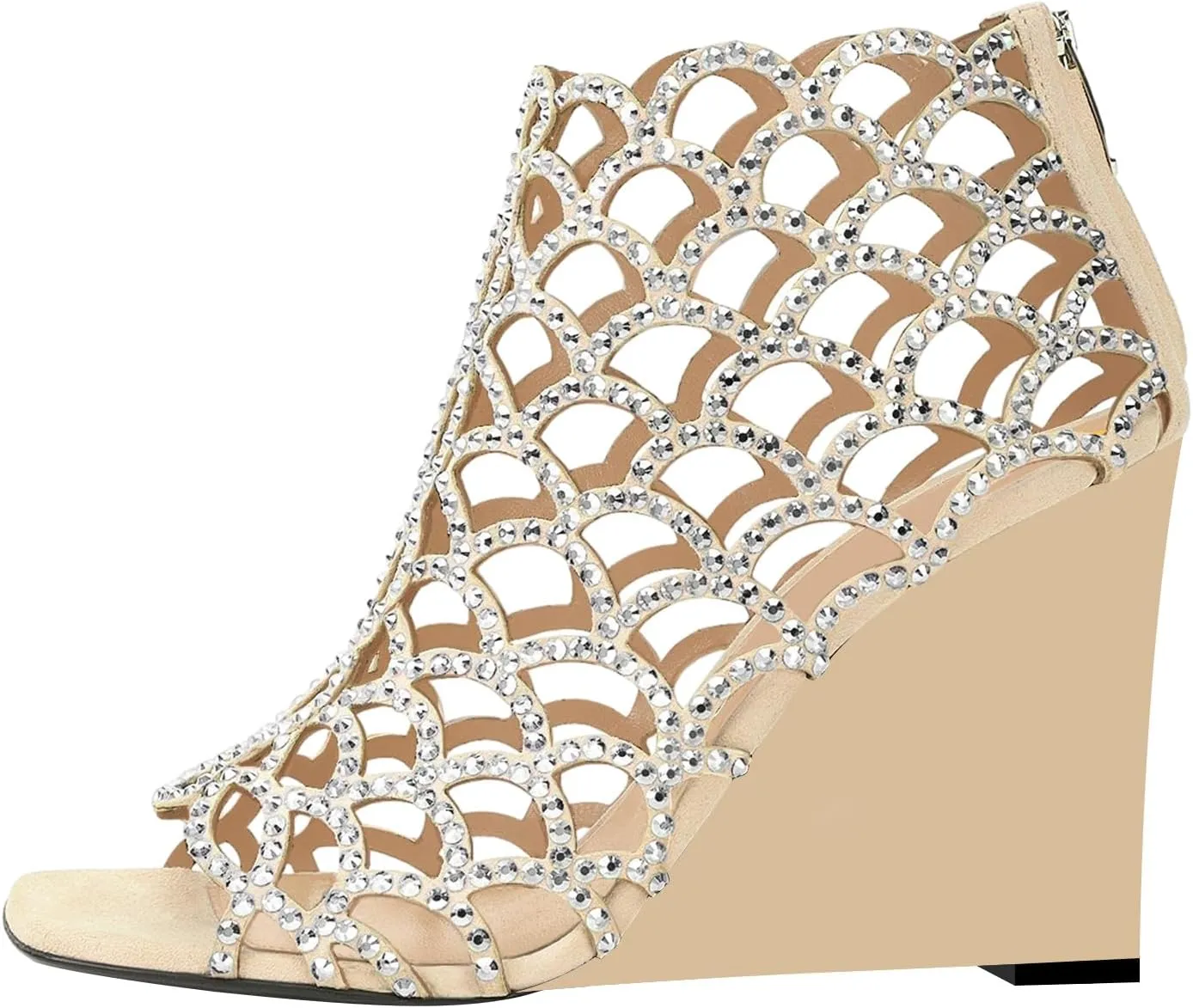 XYD Women Cutout Square Open Toe Wedges High Heel Sandals Back Zipper Gladiator Strappy Event Dress Shoes