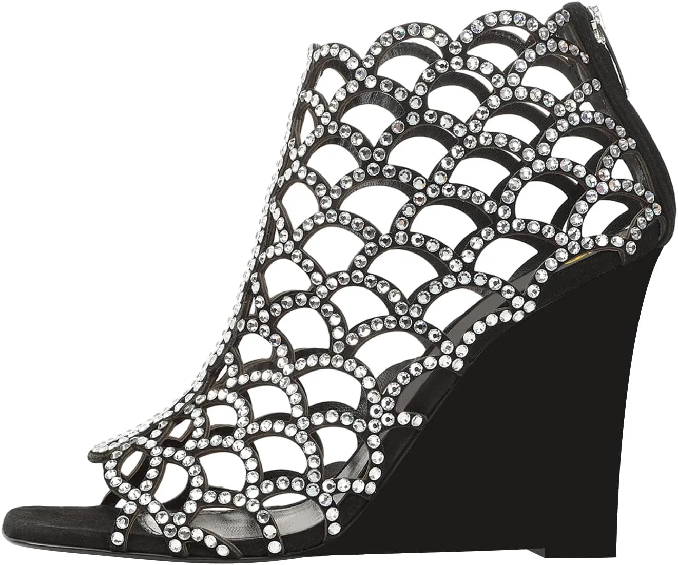 XYD Women Cutout Square Open Toe Wedges High Heel Sandals Back Zipper Gladiator Strappy Event Dress Shoes