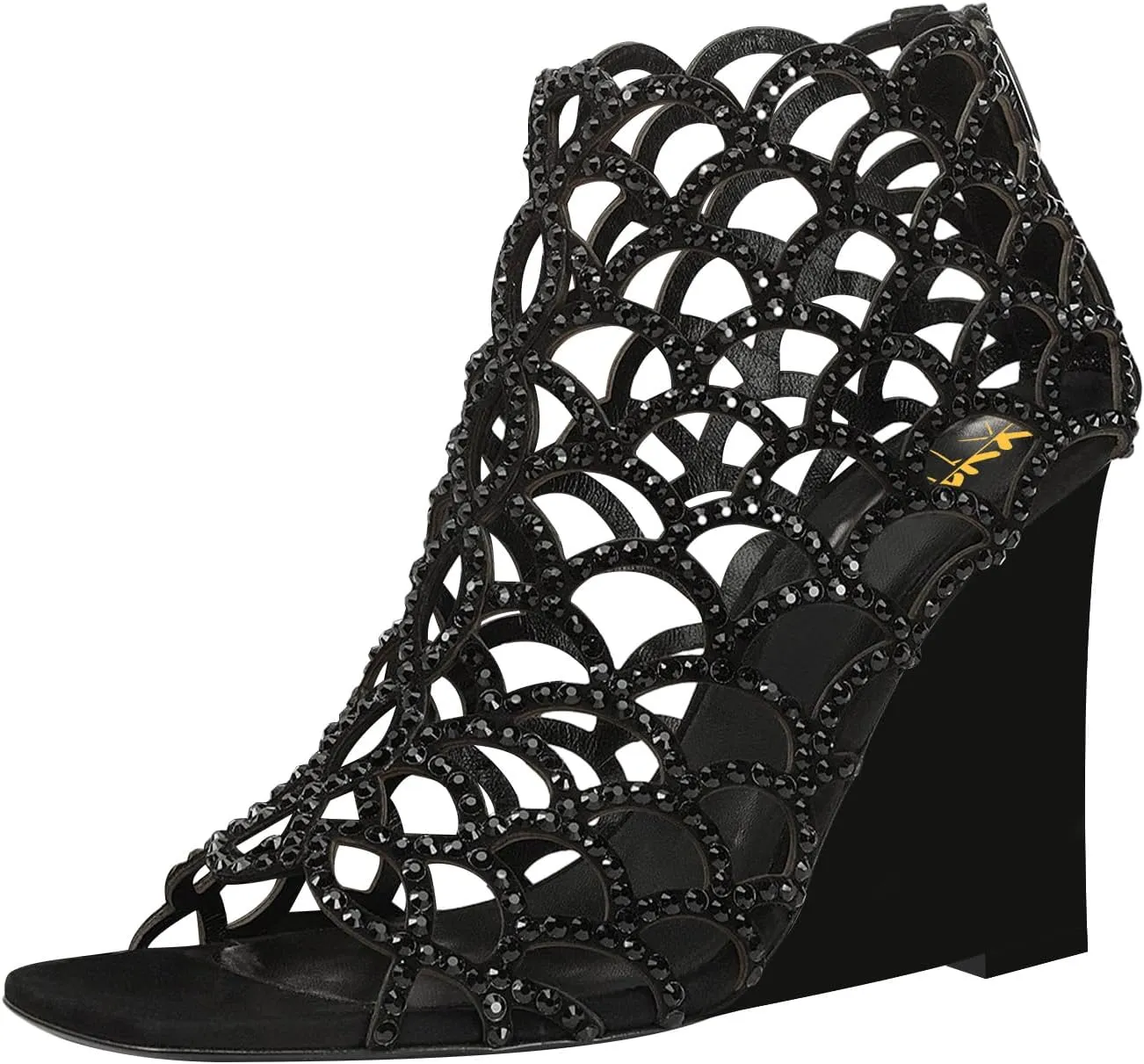 XYD Women Cutout Square Open Toe Wedges High Heel Sandals Back Zipper Gladiator Strappy Event Dress Shoes