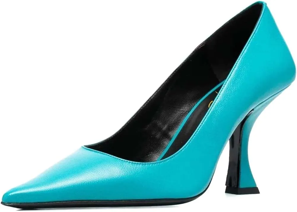 XYD Women Dress Classic Pumps Pointed Toe Mid High Flared Heels Slip On Office Lady Party Event Formal Shoes