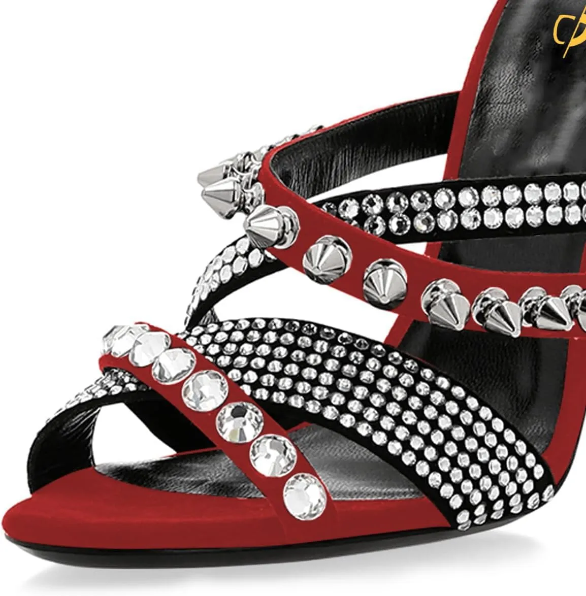 XYD Women Edgy Spikes Open Toe High Heels Sandals Rivets Crystals Back Zip Sharp Stiletto Pumps Nightclub Event Shoes