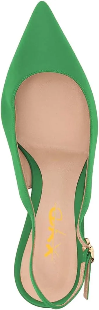 XYD Women Mid Scallop Shape Heel Slingback Buckled Closed Pointed Toe Pumps Pull On Party Event Club Dressy Shoes