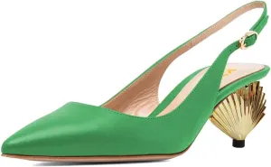 XYD Women Mid Scallop Shape Heel Slingback Buckled Closed Pointed Toe Pumps Pull On Party Event Club Dressy Shoes