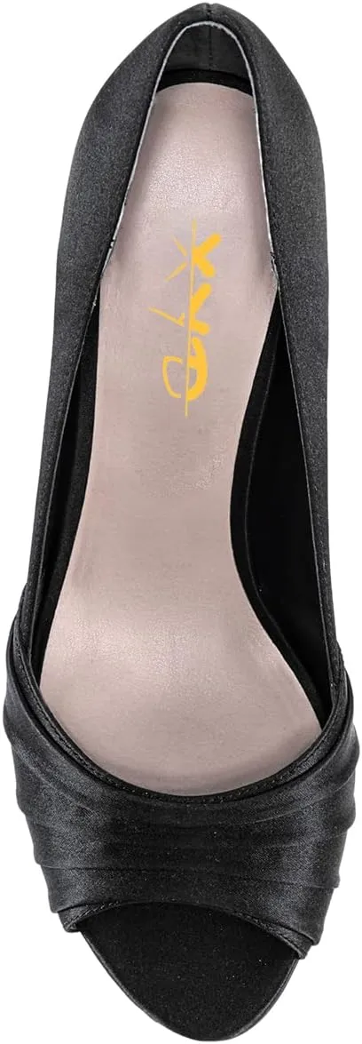 XYD Women Peep Toe Mid Scallop Shape Heel Slip On Pumps Comfortable Walking Dressy Party Event Shoes