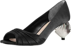 XYD Women Peep Toe Mid Scallop Shape Heel Slip On Pumps Comfortable Walking Dressy Party Event Shoes
