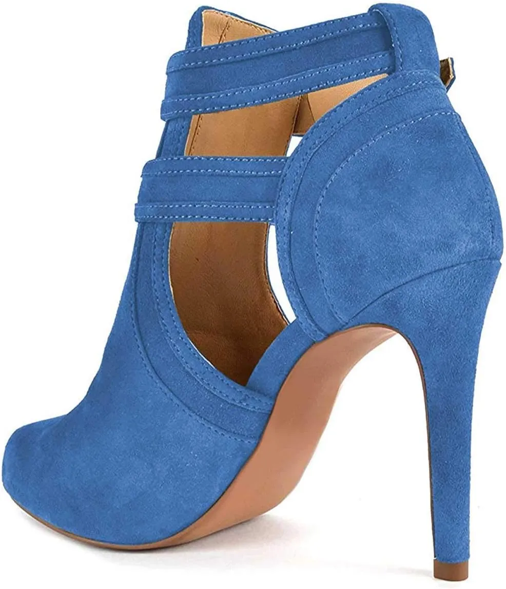 XYD Women Peep Toe Sandal Ankle Booties Dual Buckled Straps Stiletto Heels Stylish Cutout Event Party Pumps Shoes