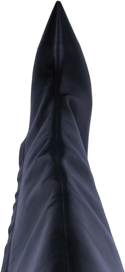 XYD Women Sexy Rivets Closed Pointed Toe Stiletto High Heel Knee High Boots Side Zipper Party Event Nightclub Shoes