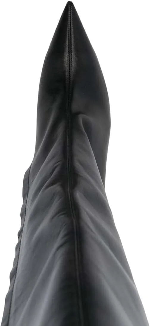 XYD Women Sexy Rivets Closed Pointed Toe Stiletto High Heel Knee High Boots Side Zipper Party Event Nightclub Shoes
