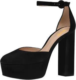 XYD Women Slender Ankle Strap Pumps with Buckle Closed Toe Block High Heel Platform Shoes for Event Party Prom