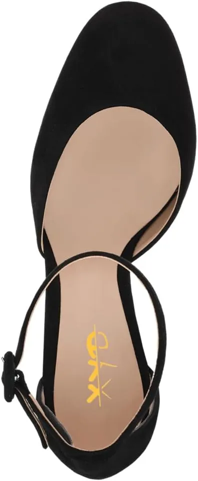 XYD Women Slender Ankle Strap Pumps with Buckle Closed Toe Block High Heel Platform Shoes for Event Party Prom