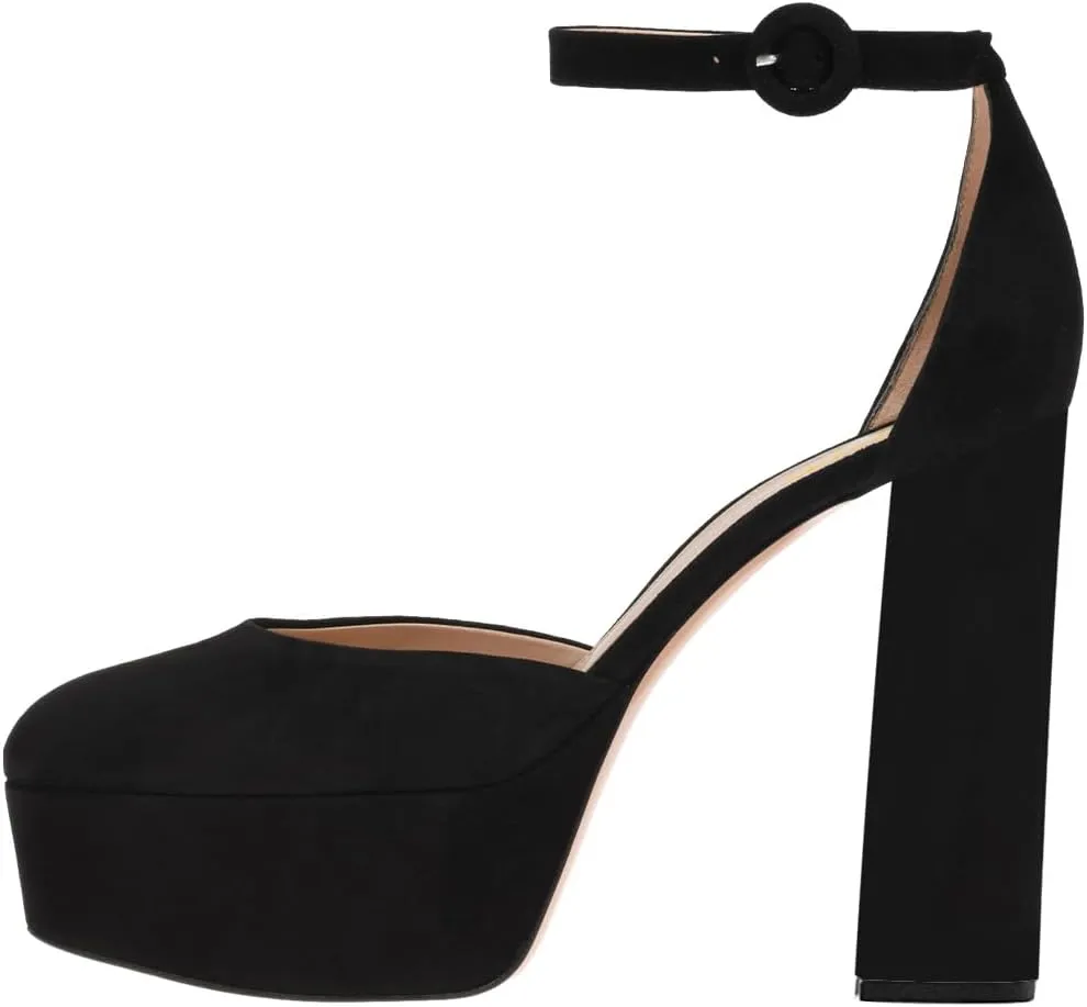 XYD Women Slender Ankle Strap Pumps with Buckle Closed Toe Block High Heel Platform Shoes for Event Party Prom