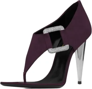 XYD Women's Chic Open Pointed Toe Sandals Back Zip Satin Pumps Cone High Heels Rhinestone Square Buckle Evening Prom Event Shoes