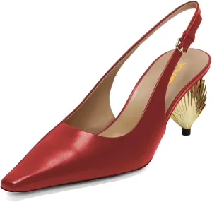 XYD Women's Dressy Scallop-Shaped Low Heels Slingback Ankle Strap Pumps Square Closed Toe Formal Party Wedding Event Sandals Shoes