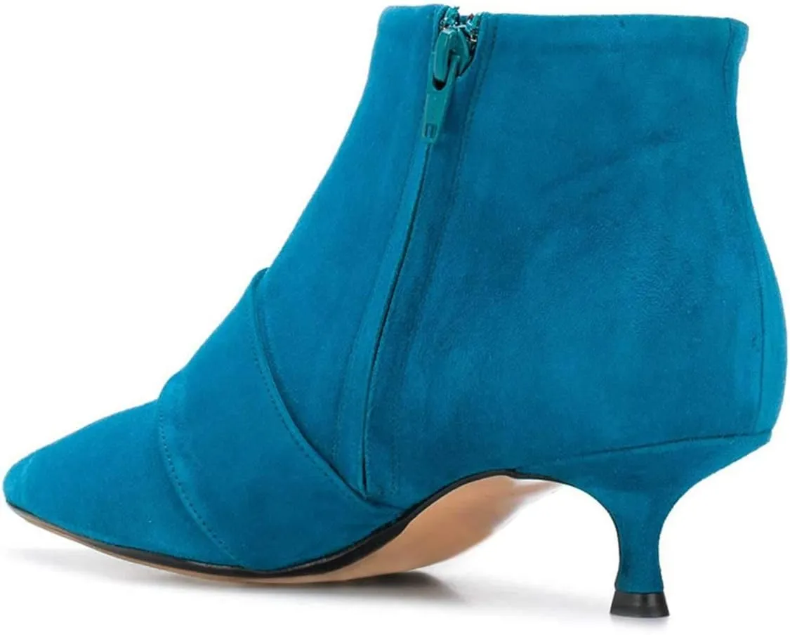 XYD Women's Kitten Low Heel Ankle Boots Pointed Toe Side Zip Short Bootie Buckle Strap Office Event Casual Fall Winter Shoes