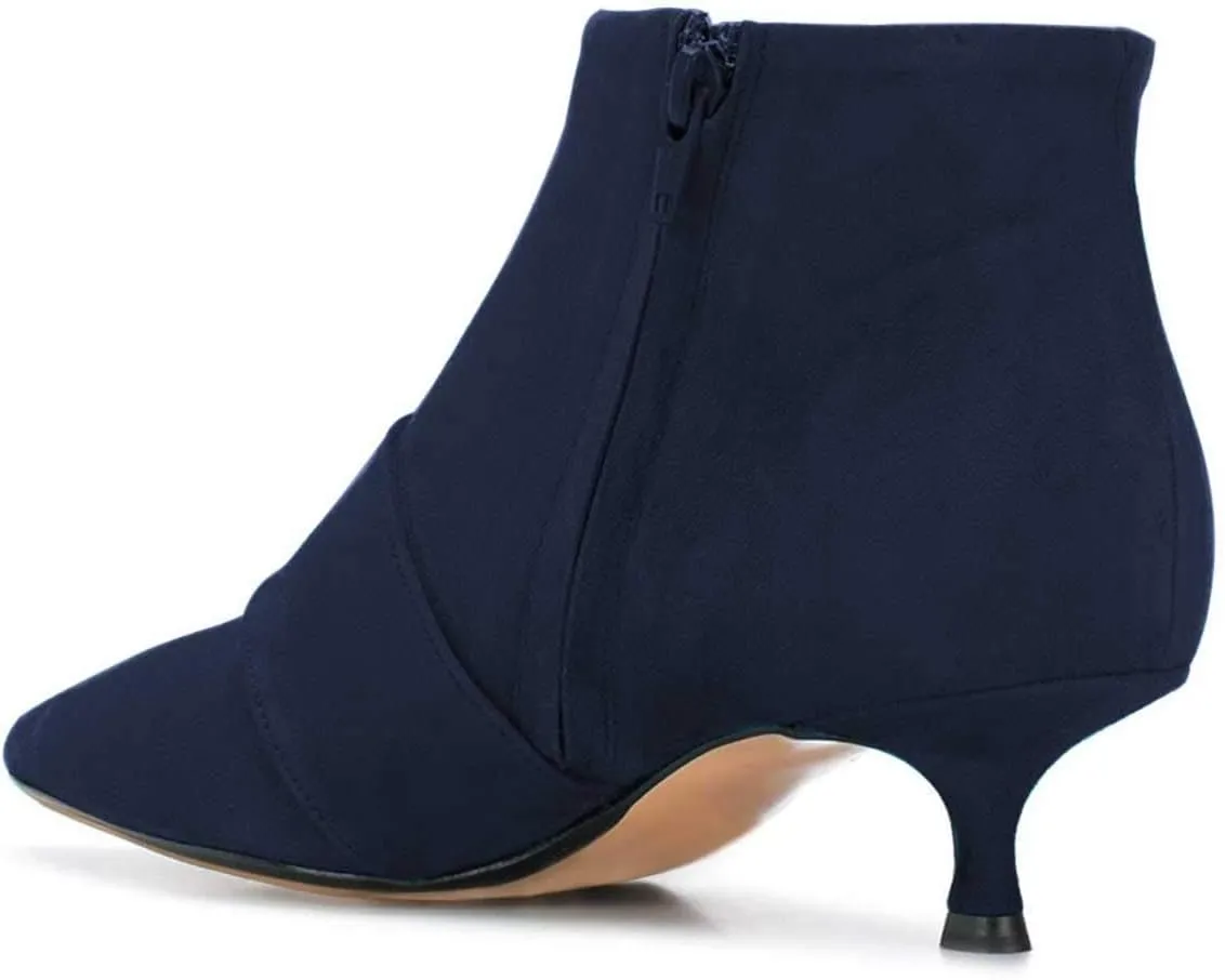 XYD Women's Kitten Low Heel Ankle Boots Pointed Toe Side Zip Short Bootie Buckle Strap Office Event Casual Fall Winter Shoes