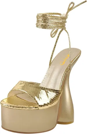 XYD Women's Open Toe Platform Flared High Heels Ankle Strap Chunky Block Heeled Sandals Party Event Shoes