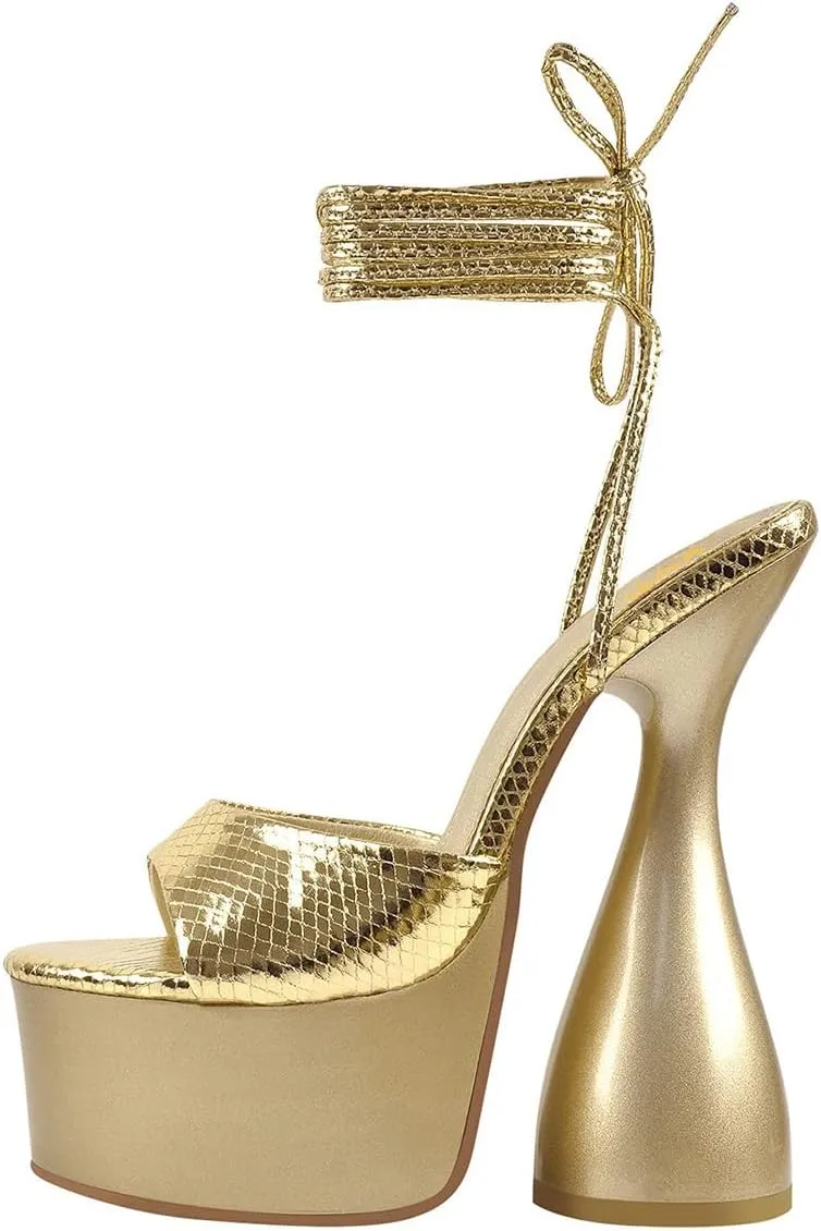 XYD Women's Open Toe Platform Flared High Heels Ankle Strap Chunky Block Heeled Sandals Party Event Shoes