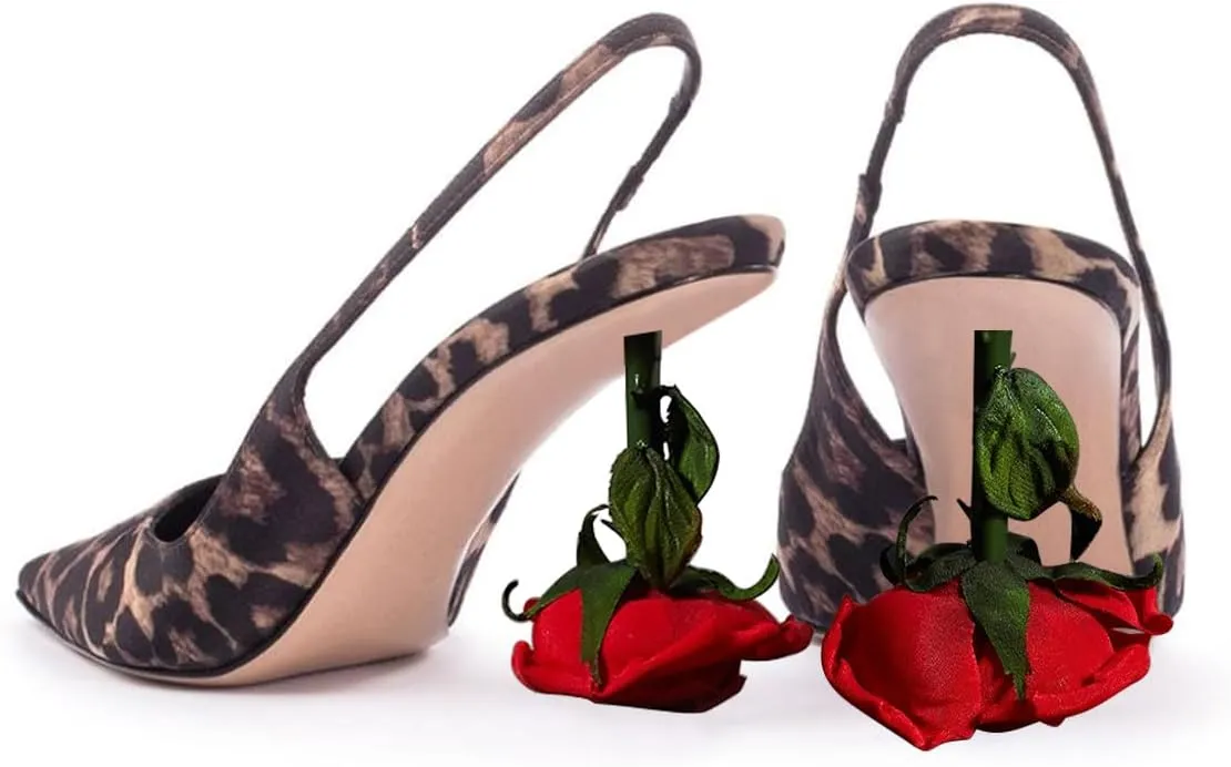 XYD Women's Romantic Rose Heel (100mm) Closed Pointed Toe Slingbacks Pumps Sexy Lady Formal Event Evening Fashion Shoes