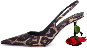 XYD Women's Romantic Rose Heel (100mm) Closed Pointed Toe Slingbacks Pumps Sexy Lady Formal Event Evening Fashion Shoes