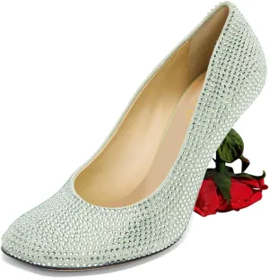 XYD Women's Romantic Rose Heel (100mm) Square Round Toe Slip On Pumps Bridal Formal Event Evening Dress Shoes