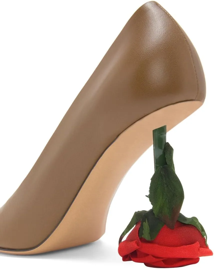 XYD Women's Romantic Rose Heel (100mm) Square Round Toe Slip On Pumps Bridal Formal Event Evening Dress Shoes