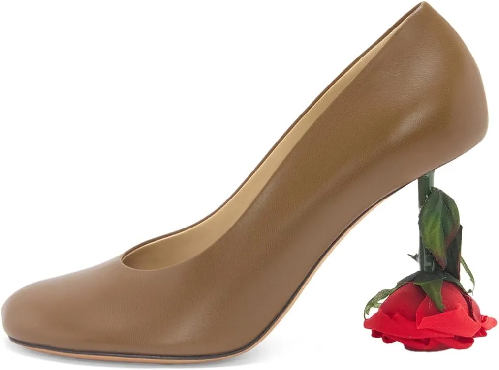 XYD Women's Romantic Rose Heel (100mm) Square Round Toe Slip On Pumps Bridal Formal Event Evening Dress Shoes