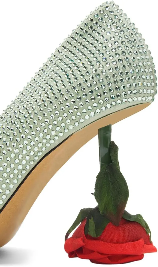 XYD Women's Romantic Rose Heel (100mm) Square Round Toe Slip On Pumps Bridal Formal Event Evening Dress Shoes