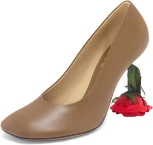 XYD Women's Romantic Rose Heel (100mm) Square Round Toe Slip On Pumps Bridal Formal Event Evening Dress Shoes