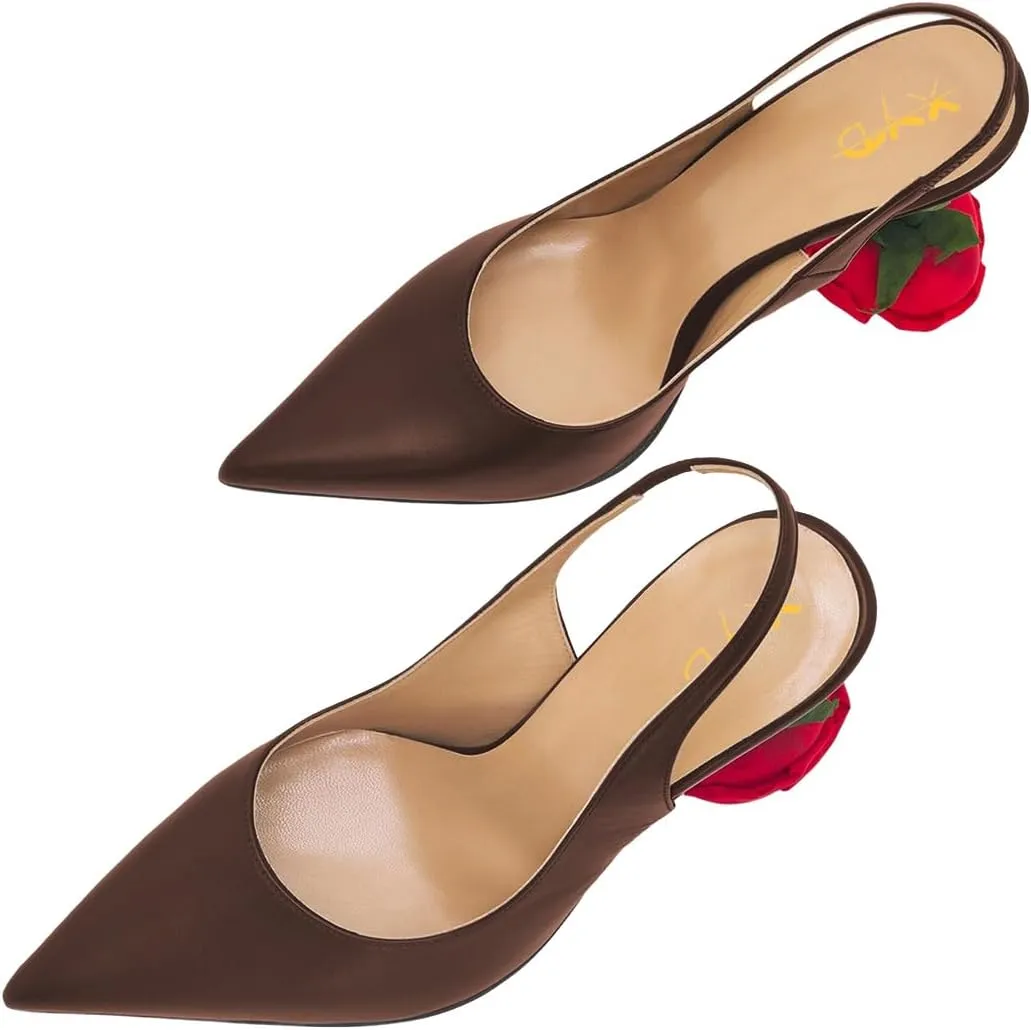 XYD Women's Romantic Rose Heel (80mm) Closed Pointed Toe Slingbacks Pumps Sexy Lady Formal Event Evening Fashion Shoes
