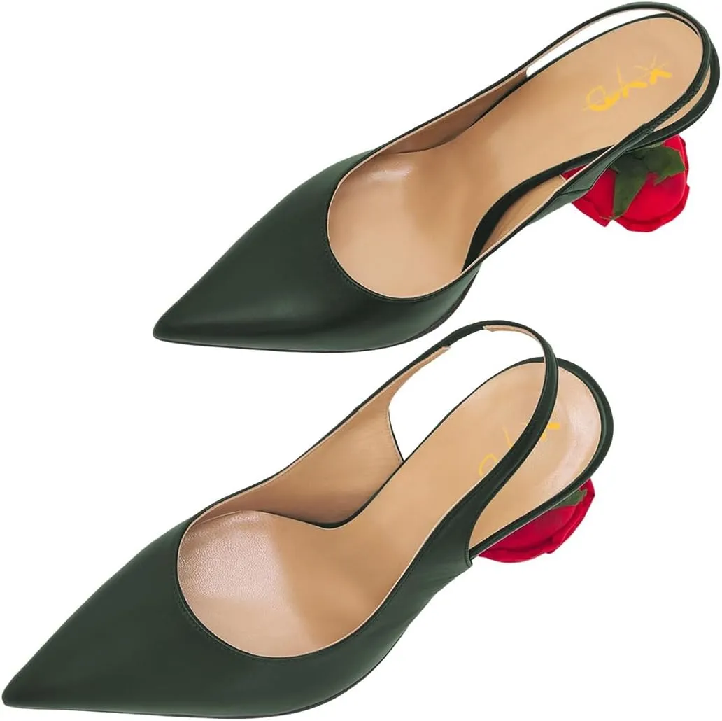 XYD Women's Romantic Rose Heel (80mm) Closed Pointed Toe Slingbacks Pumps Sexy Lady Formal Event Evening Fashion Shoes