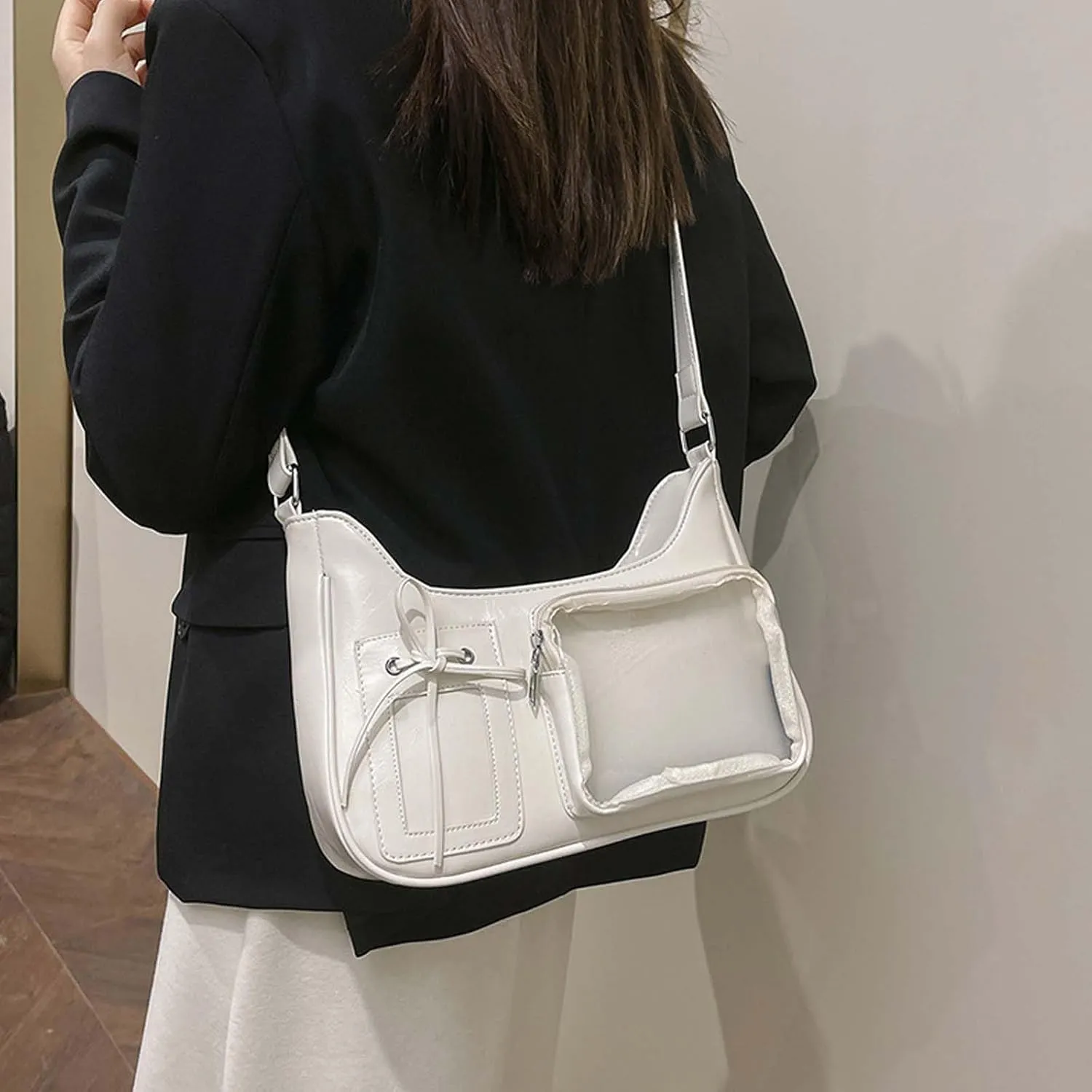 Y2k Fashion Shoulder Bag Kawaii Lolita Ita Bag Badge Display Bag with Two Transparent Display Windows