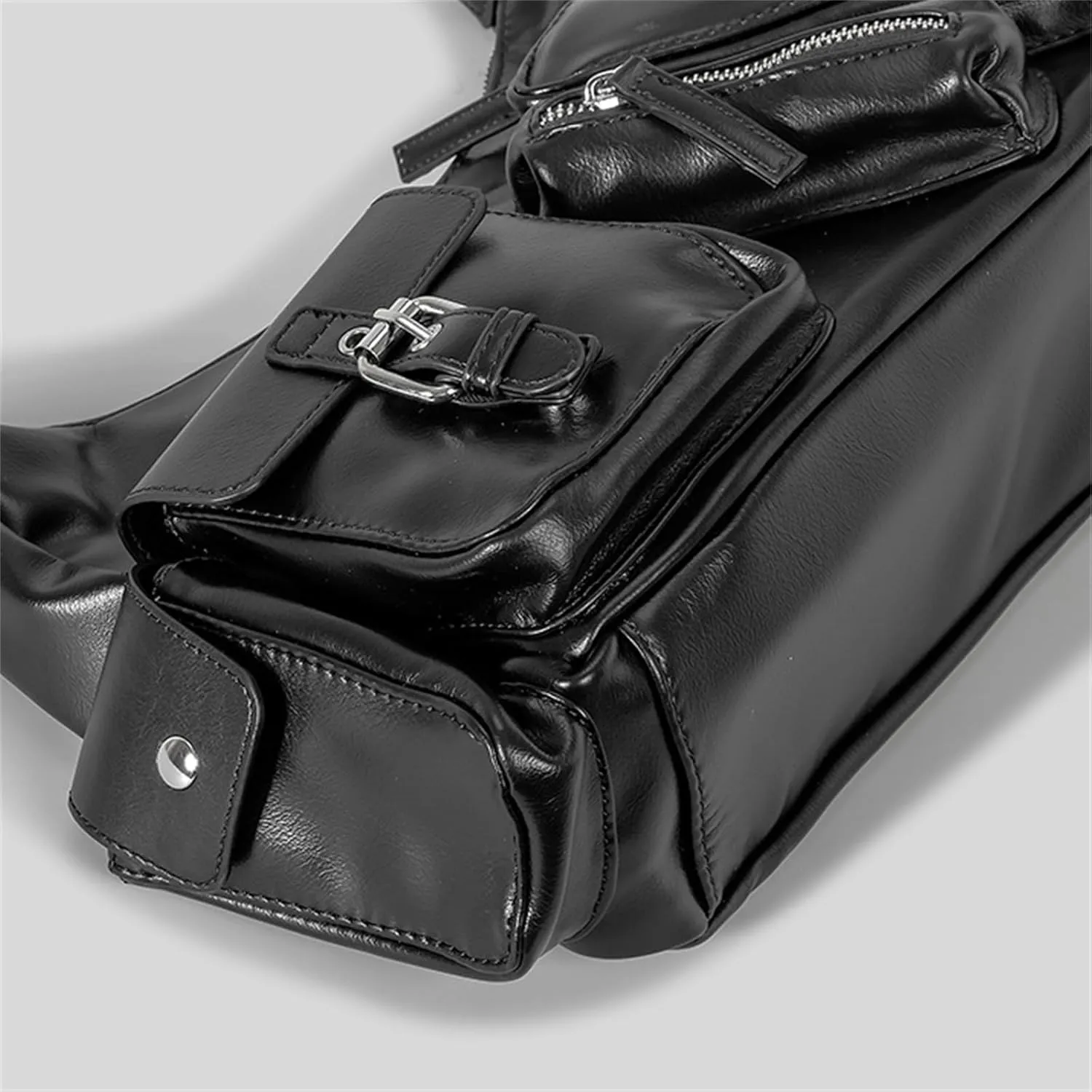 Y2k Shoulder Bag for Women, PU Leather Vintage Underarm Bag with Mirror, Multi-Pockets Goth Purse