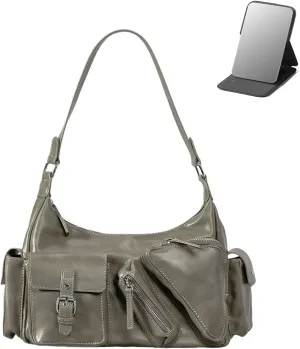 Y2k Shoulder Bag for Women, PU Leather Vintage Underarm Bag with Mirror, Multi-Pockets Goth Purse