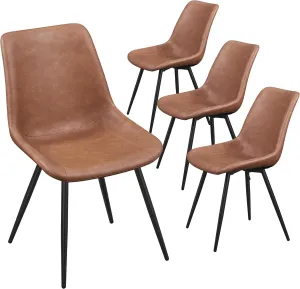 Yaheetech Dining Room Chairs Set of 4 Chairs with Faux Leather Metal Legs for Kitchen, Brown