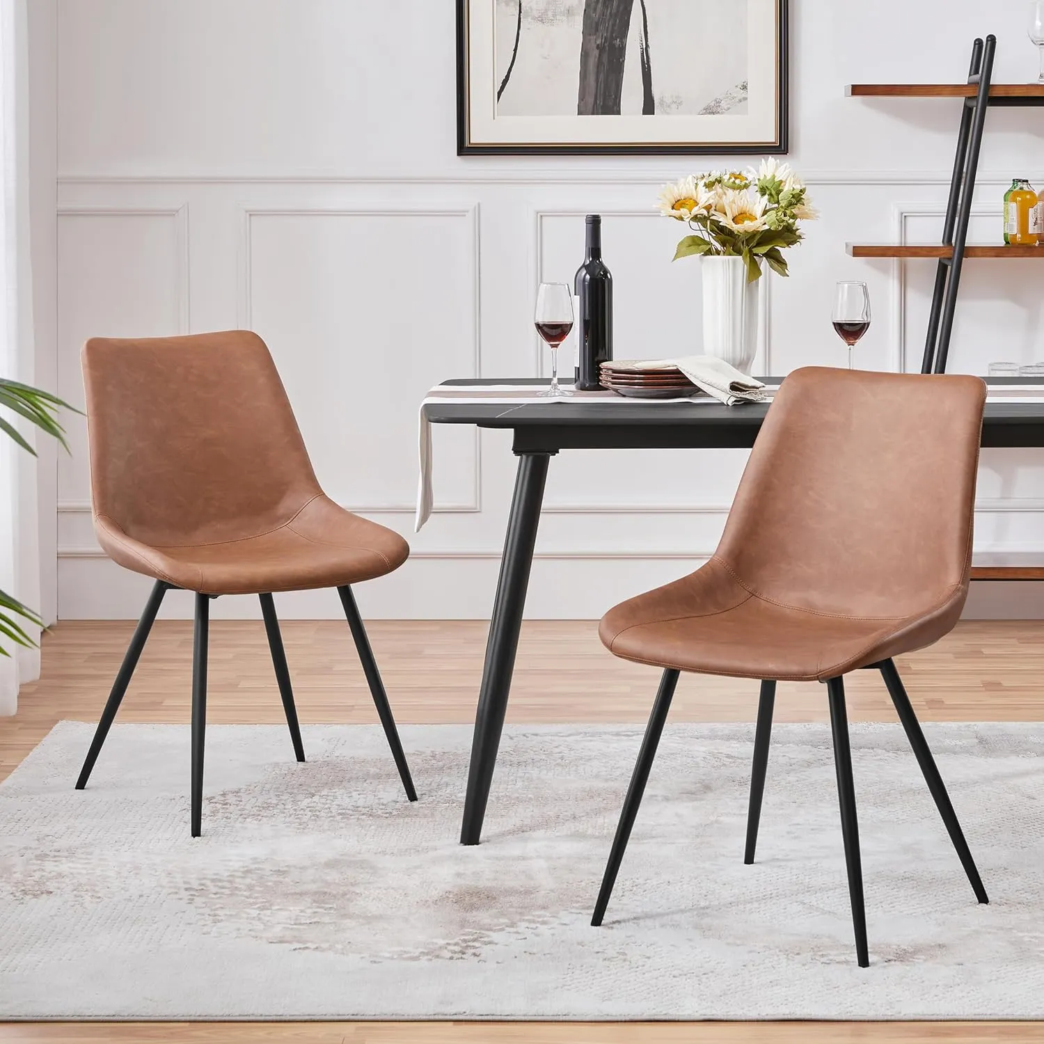 Yaheetech Dining Room Chairs Set of 4 Chairs with Faux Leather Metal Legs for Kitchen, Brown