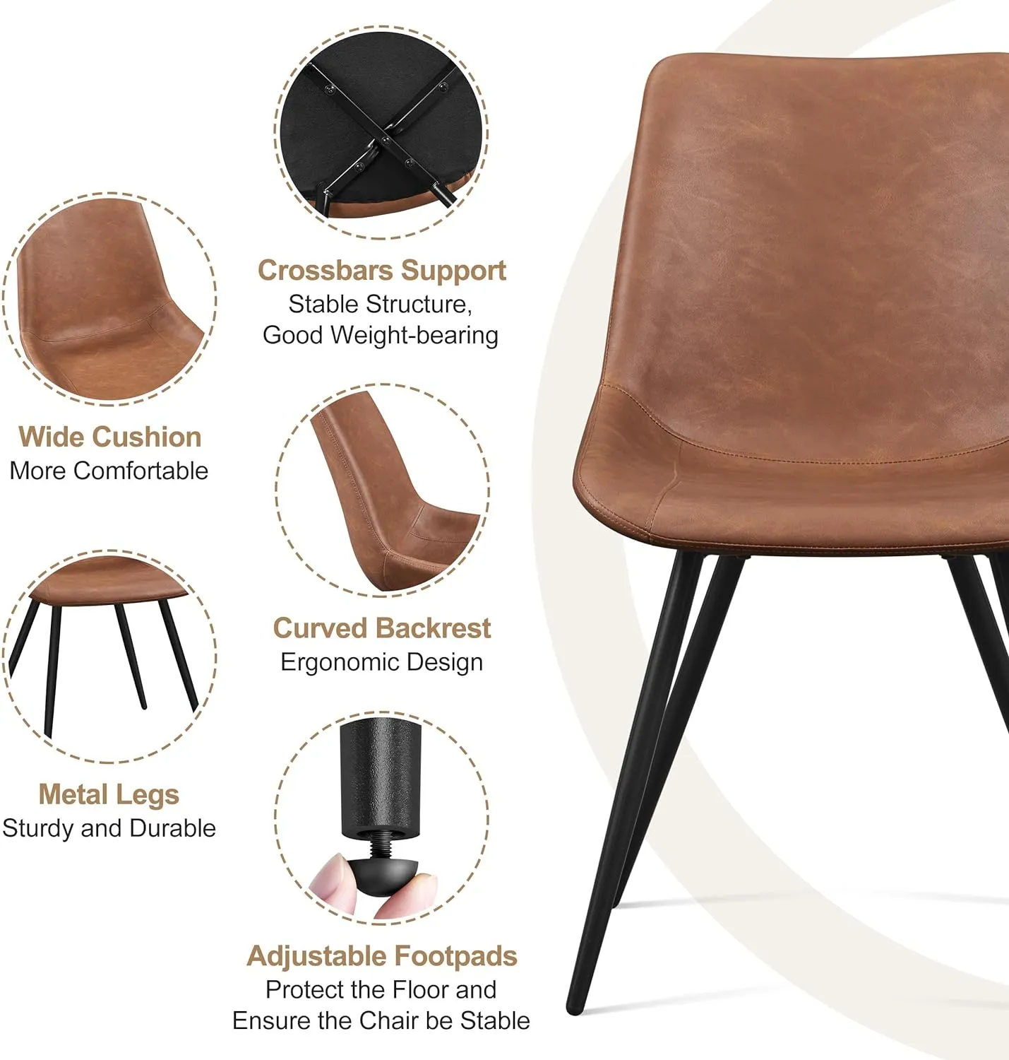 Yaheetech Dining Room Chairs Set of 4 Chairs with Faux Leather Metal Legs for Kitchen, Brown