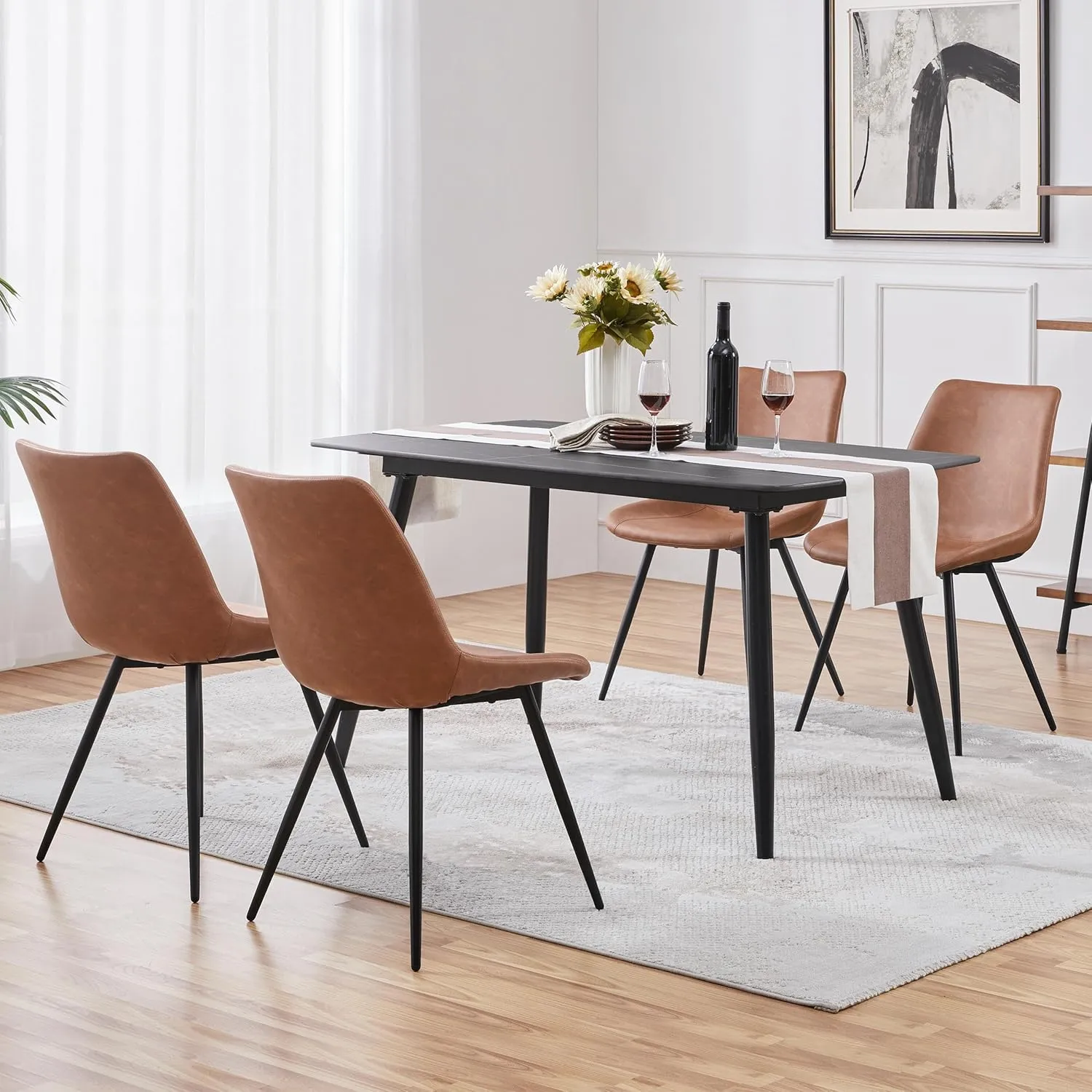 Yaheetech Dining Room Chairs Set of 4 Chairs with Faux Leather Metal Legs for Kitchen, Brown