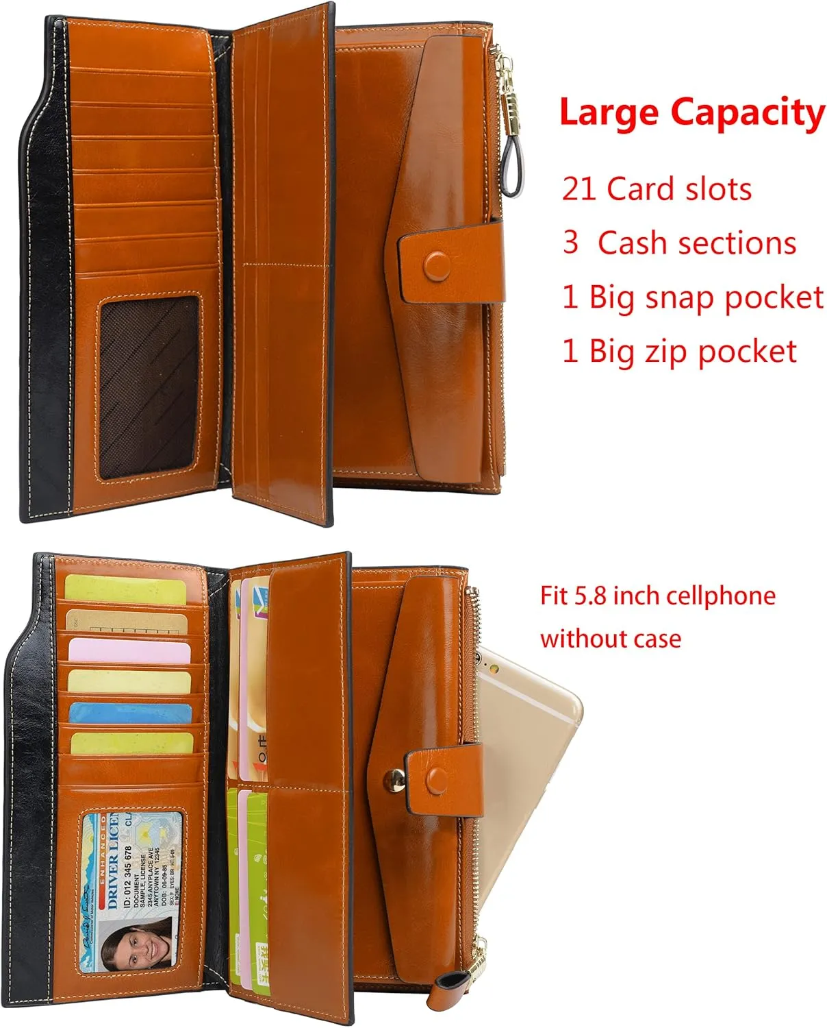 YALUXE Women's Genuine Leather Wallet RFID Blocking Multi Card Holder with Cell Phone Pocket Mothers Day Gifts