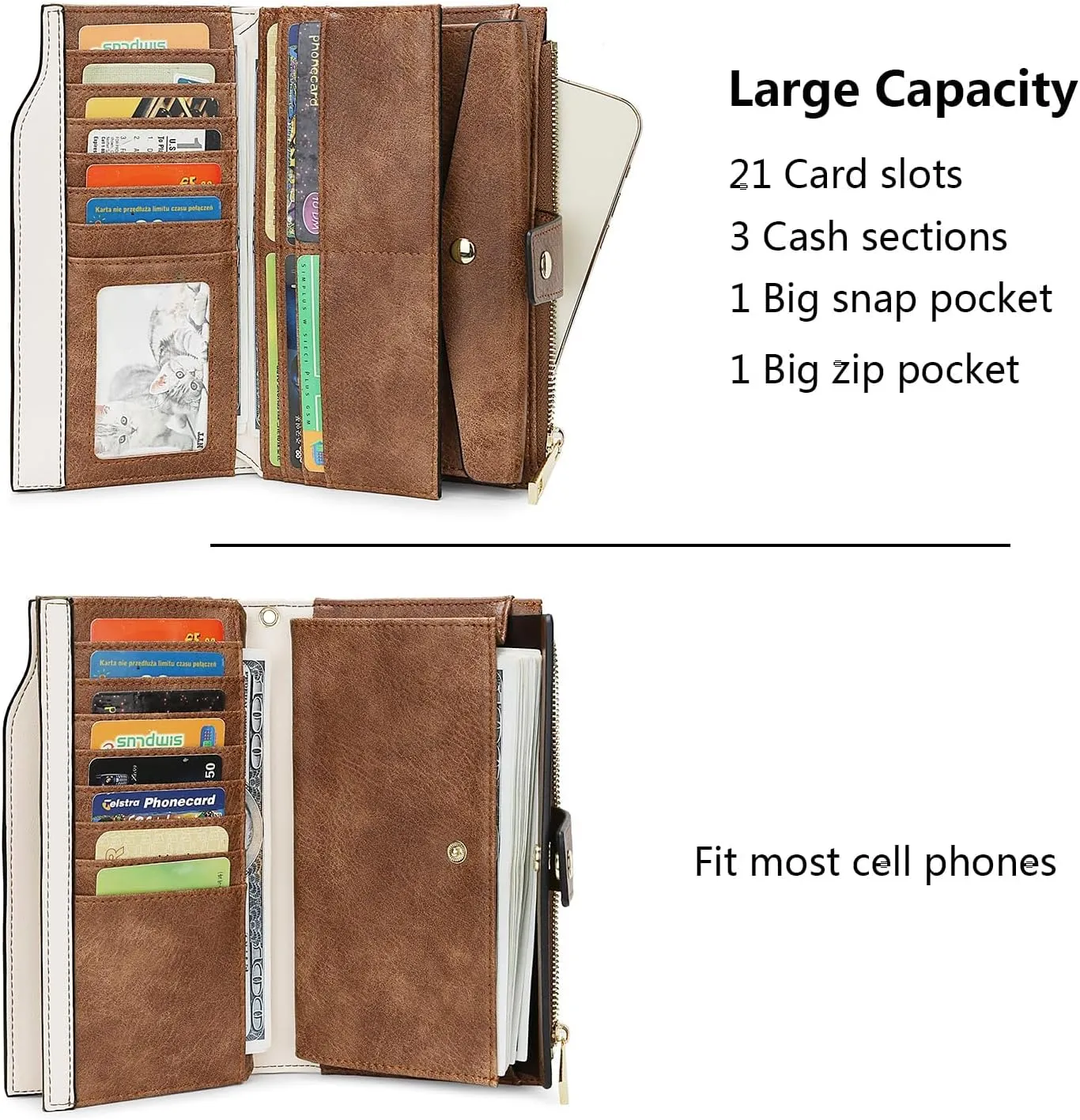 YALUXE Women's Genuine Leather Wallet RFID Blocking Multi Card Holder with Cell Phone Pocket Mothers Day Gifts